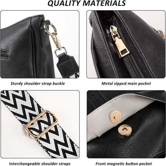 Vegan Leather Hobo Bag for Women Black - Picture 4 of 6